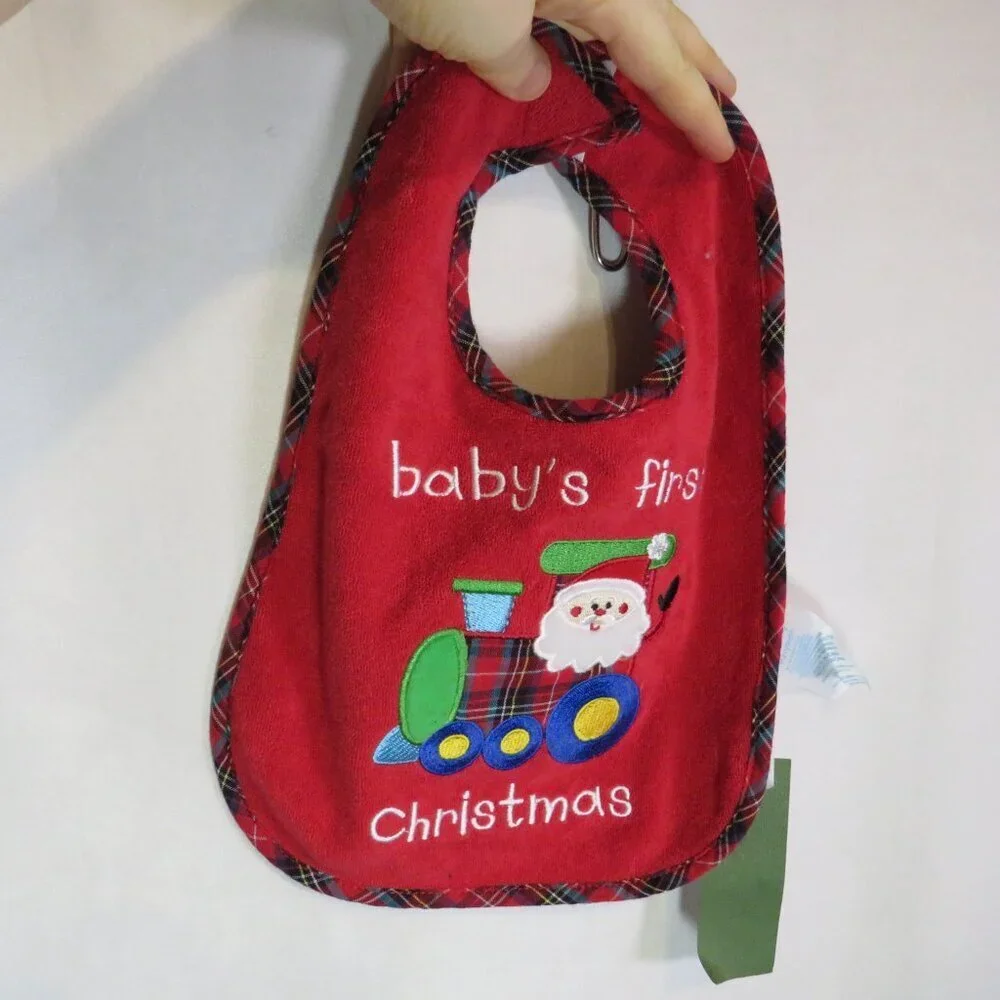 Baby my first Christmas red and white striped footed bodysuit w bib 2pcs